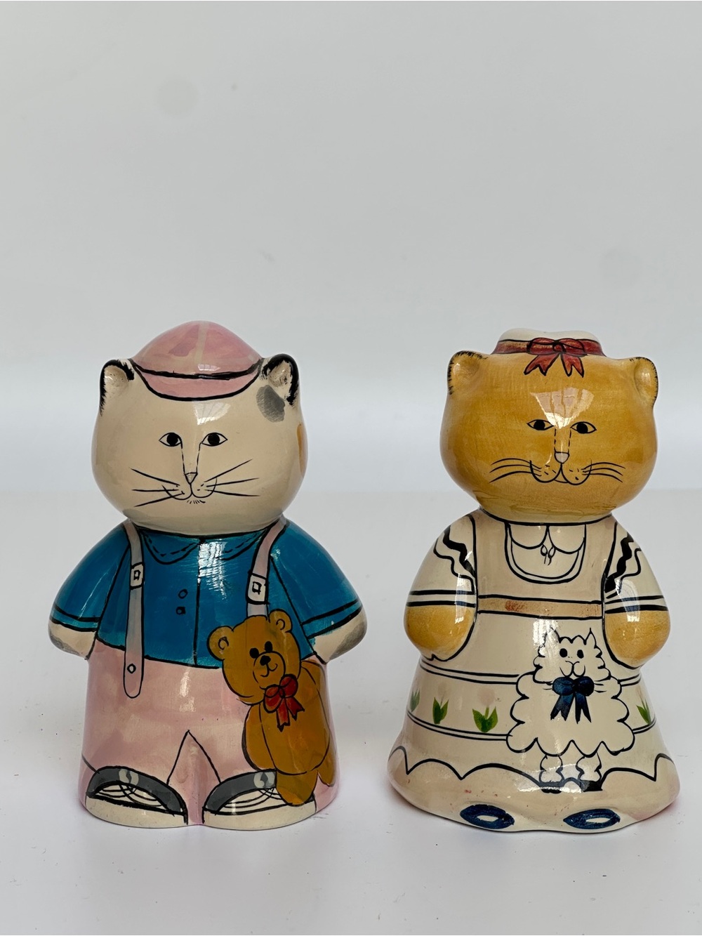 Vintage ENESCO Susan Marie McChesney Cat Couple Figurines Hand Painted Ceramic